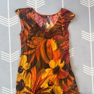 Vintage Jams World Floral Mini Dress Orange/Brown (SMALL)